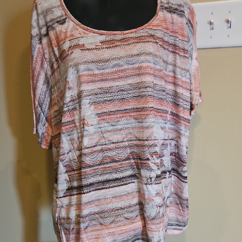 Catherines Striped Multicolor Women's Top 3X